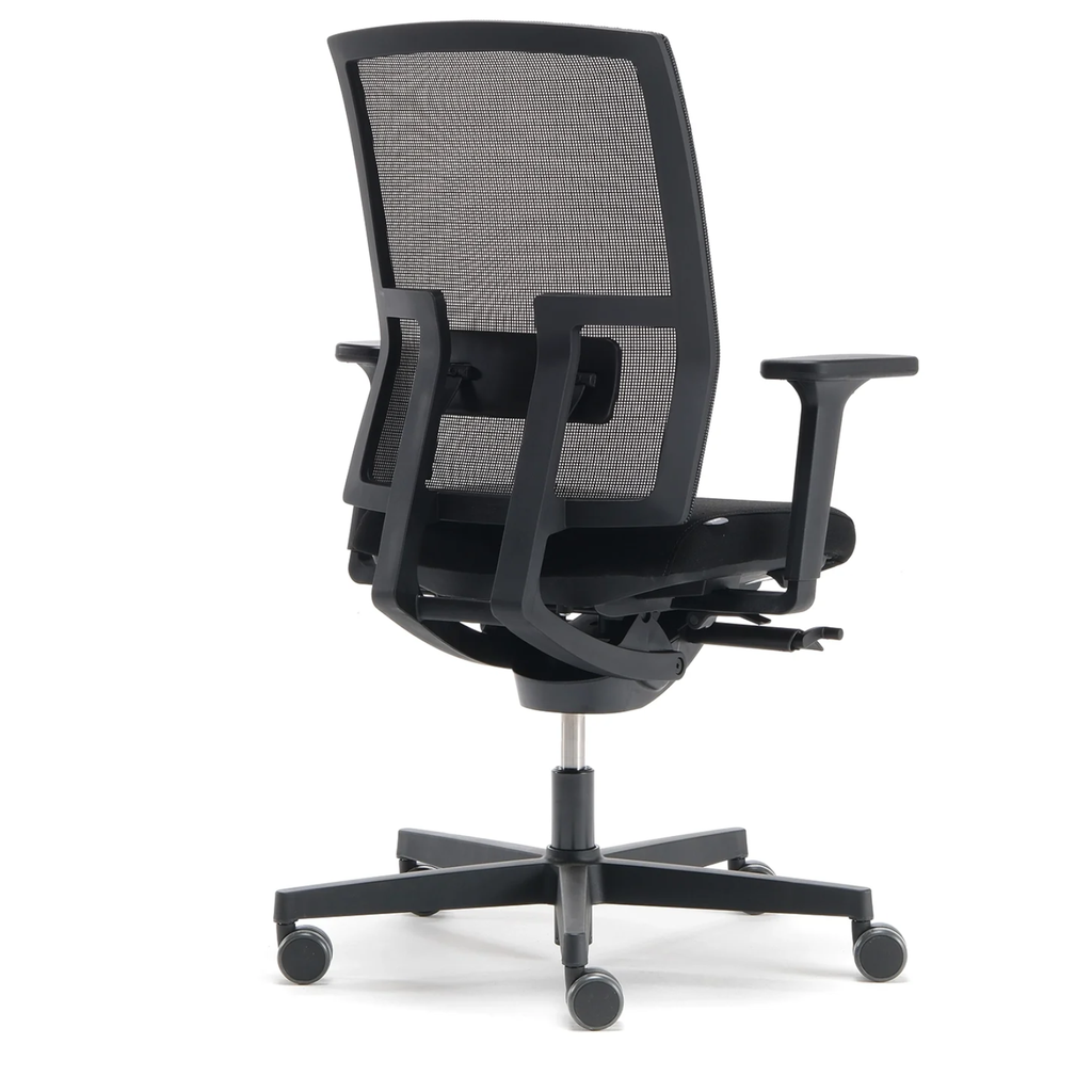 m2 task chair, fabric black, mesh back, black plastic, polyamide base on castors