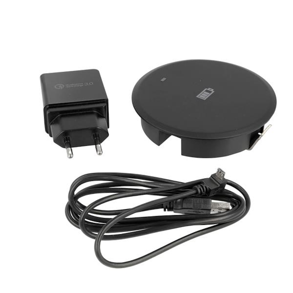 wireless charger black, round 80mm + 1,5mtr cable