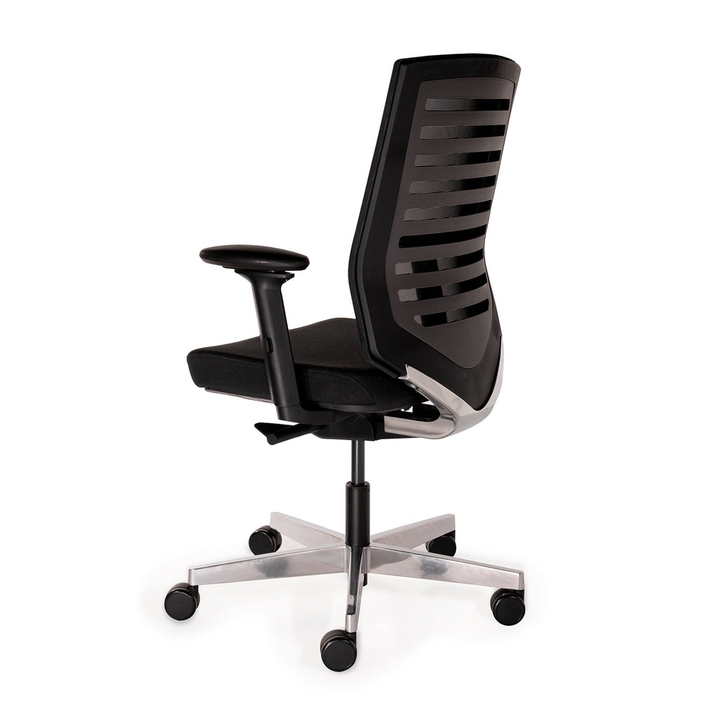 veloce chair, height adjustable armrest, mesh back, upholstered seat black