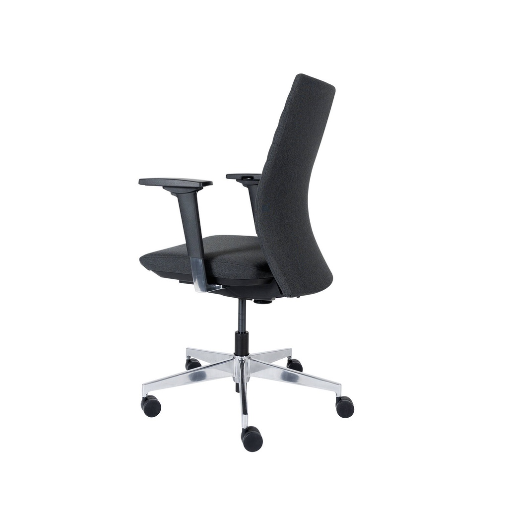 stripe task chair, fabric back, 2d armrest, aluminium base, charcoal