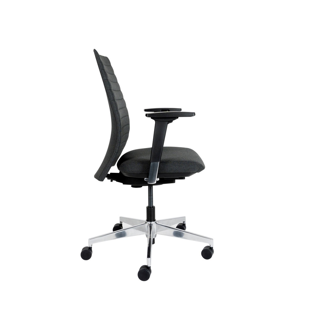 stripe task chair, fabric back, 2d armrest, aluminium base, charcoal