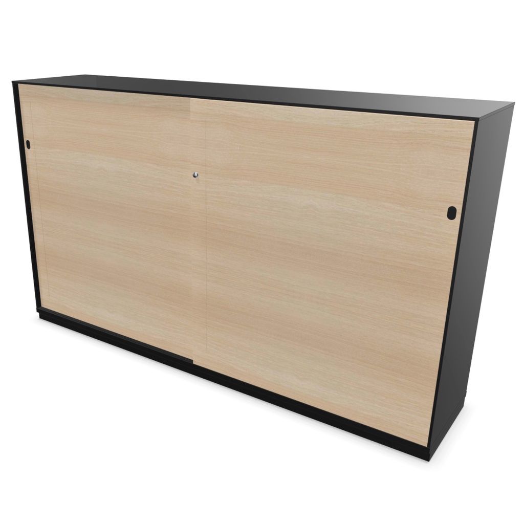2-store sliding door cabinet 200x117x45 black; wooden doors bleached oak