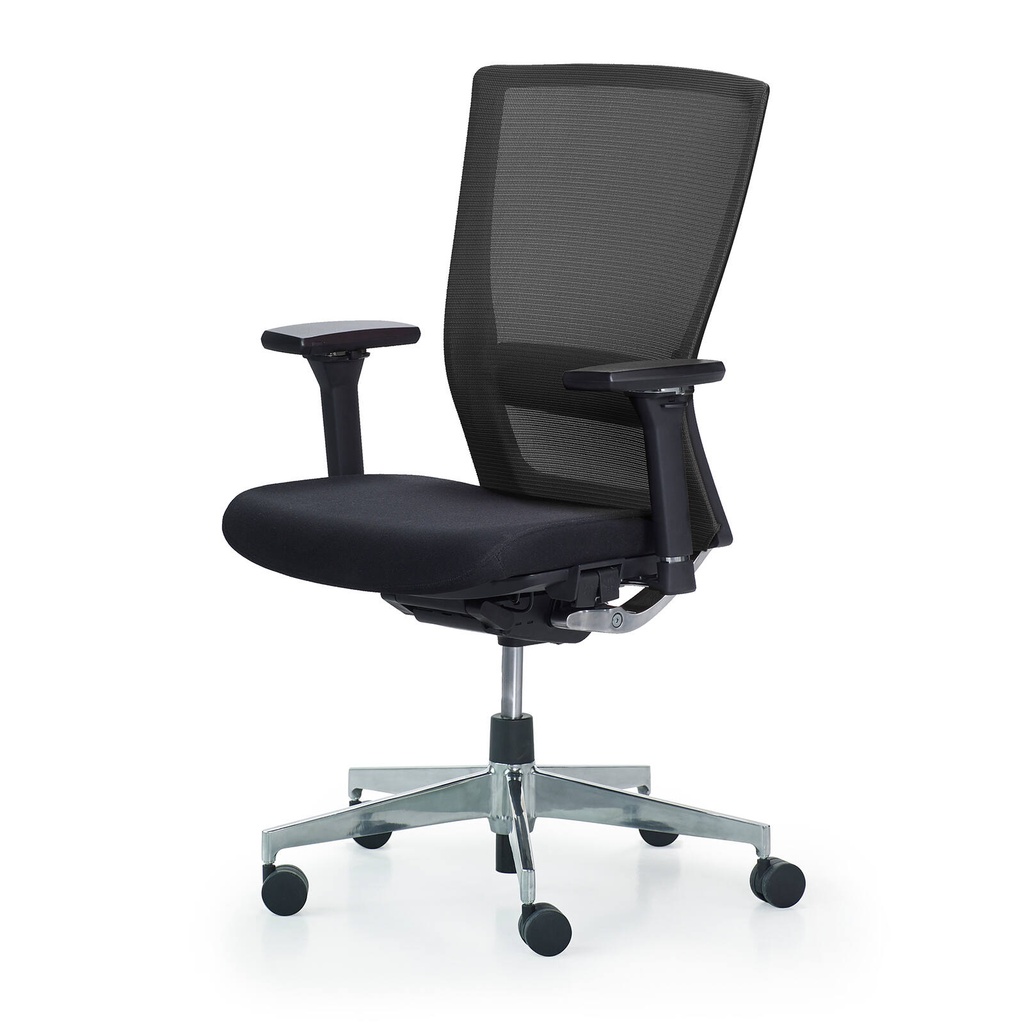 autobalance task chair netweave rug, 3d armlegger, aluminium kruisvoet, zwarte stof zitting
