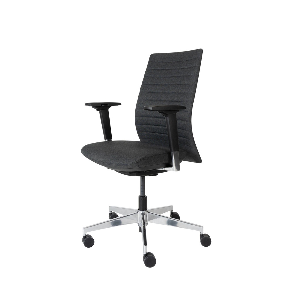 stripe task chair, fabric back, 2d armrest, aluminium base, black