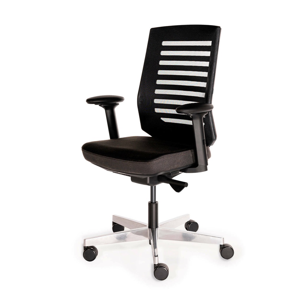 veloce chair, height adjustable armrest, mesh back, upholstered seat black