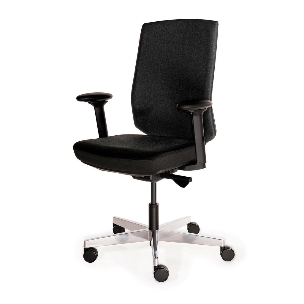 Veloce bureaustoel gestoffeerd, inclusief verstelbare armleggers; rug + zitting zwart gestoffeerd; met aluminium kruisvoet