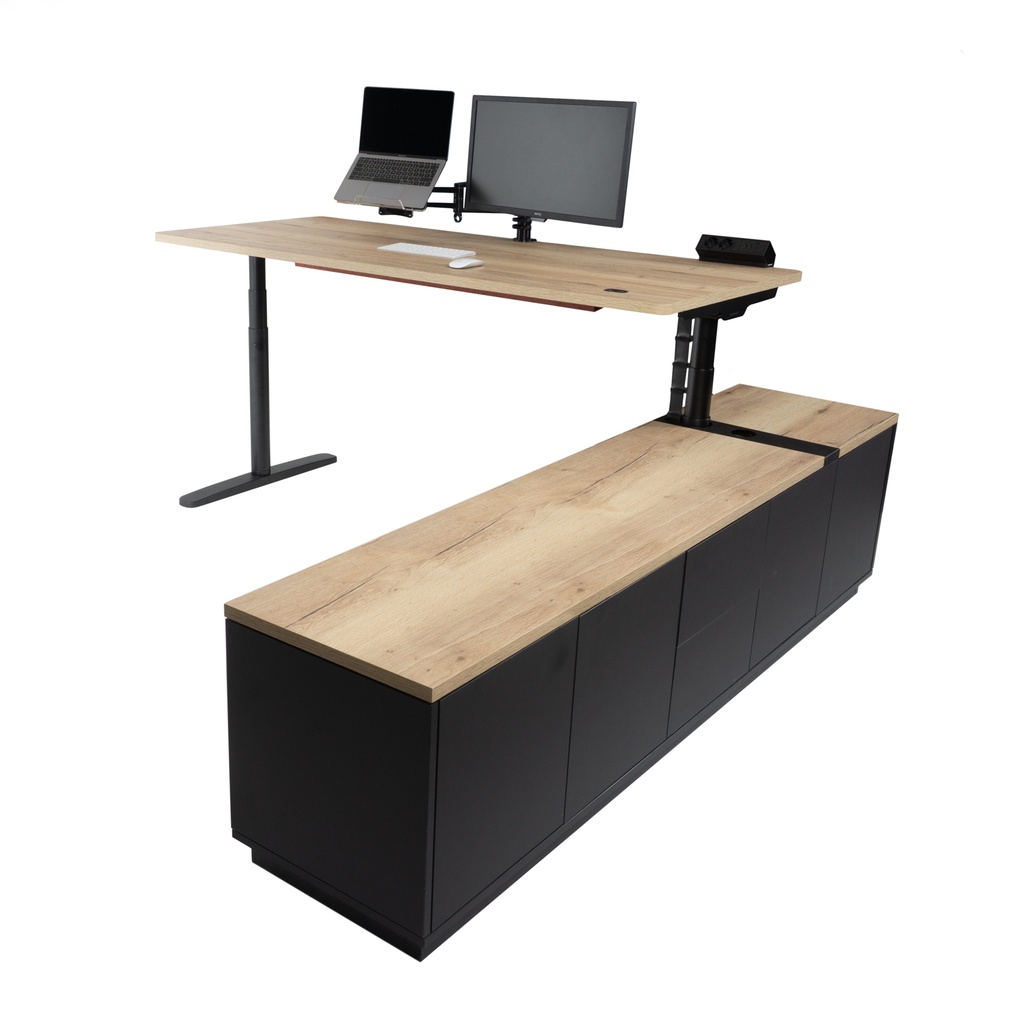 Workways sit to stand desk with cabinet